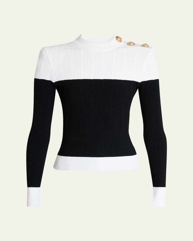 3-Button Twisted Knit Colorblock Top